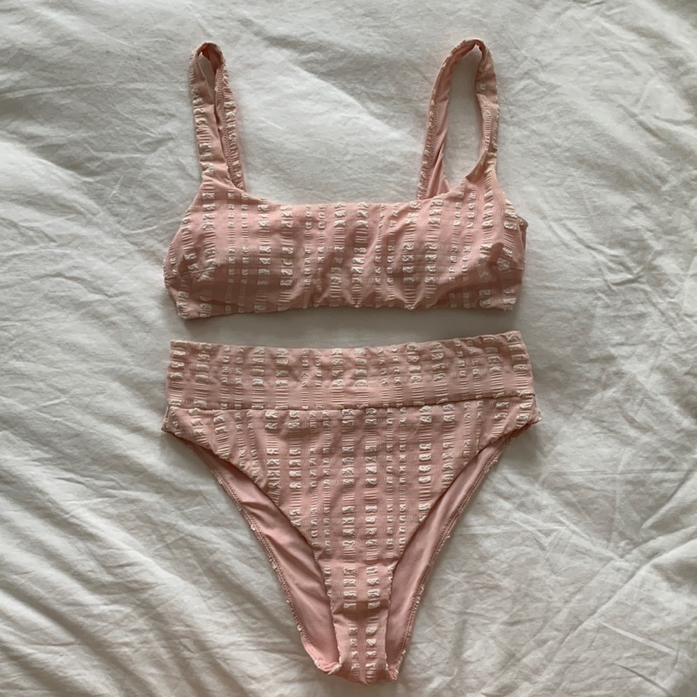 Aerie pink white gingham bikini
